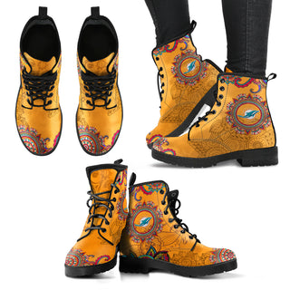 Golden Peace Hand Crafted Awesome Logo Miami Dolphins Leather Boots