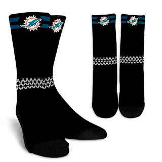Round Striped Fascinating Sport Miami Dolphins Crew Socks
