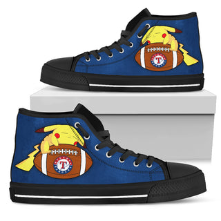 Happy Pikachu Laying On Ball Texas Rangers High Top Shoes