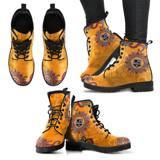 Golden Peace Hand Crafted Awesome Logo Los Angeles Kings Leather Boots