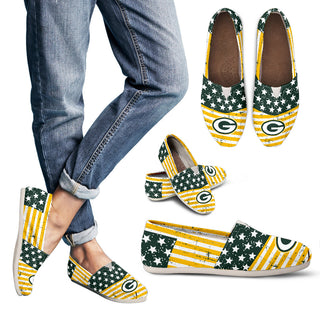 Star Stripers America Flag Green Bay Packers Women Casual Shoes