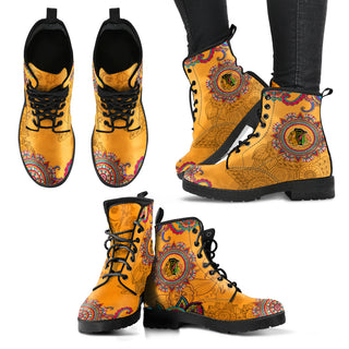 Golden Peace Hand Crafted Awesome Logo Chicago Blackhawks Leather Boots