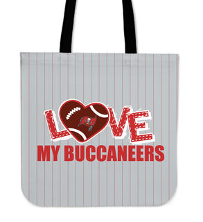 Love My Tampa Bay Buccaneers Vertical Stripes Pattern Tote Bags