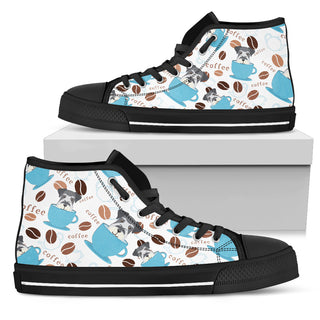 Coffee Schnauzer Fabric Pattern High Top Shoes