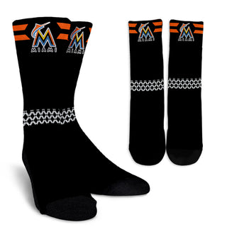 Round Striped Fascinating Sport Miami Marlins Crew Socks