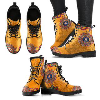 Golden Peace Hand Crafted Awesome Logo Houston Astros Leather Boots