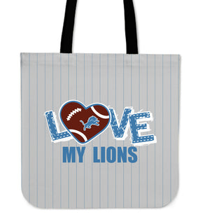 Love My Detroit Lions Vertical Stripes Pattern Tote Bags