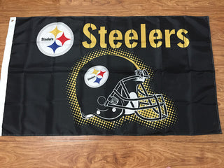 3x5ft Pittsburgh Steelers Flag Helmet 100D Polyester Handled