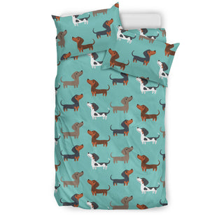 Funny Brown Dachshunds Bedding Sets In Blue Background