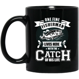 One Fine Fisherman Lives Here Fishing Mugs