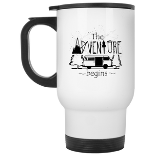 The Adventure Begins Camping Travel Mugs