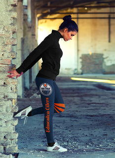 Through Great Logo Spread Body Striped Circle Edmonton Oilers Leggings
