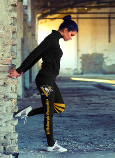 Through Great Logo Spread Body Striped Circle Pittsburgh Penguins Leggings