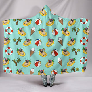 Pineapple Pool Float Beach Pattern Pug Hooded Blankets