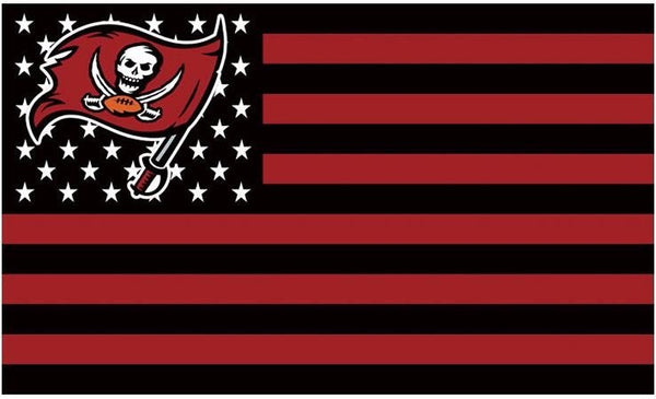 Tampa Bay Buccaneers flag red and black 3D waves, NFL, american