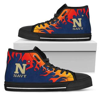 Fire Burning Fierce Strong Logo Navy Midshipmen High Top Shoes