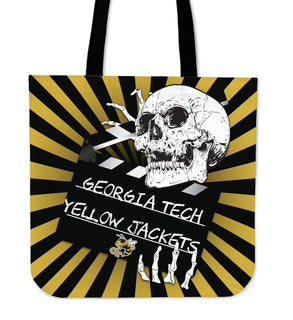 Clapper Film Skull Georgia Tech Yellow Jackets Tote Bags