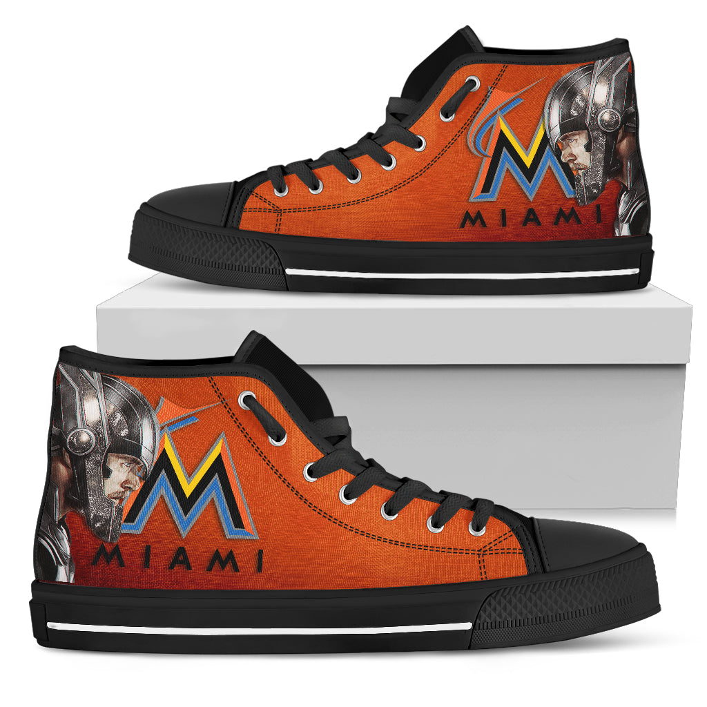 Thor Head Beside Miami Marlins High Top Shoes