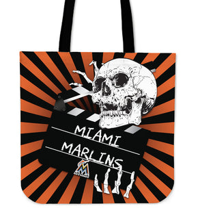 Clapper Film Skull Miami Marlins Tote Bags