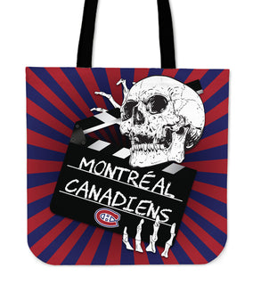 Clapper Film Skull Montreal Canadiens Tote Bags