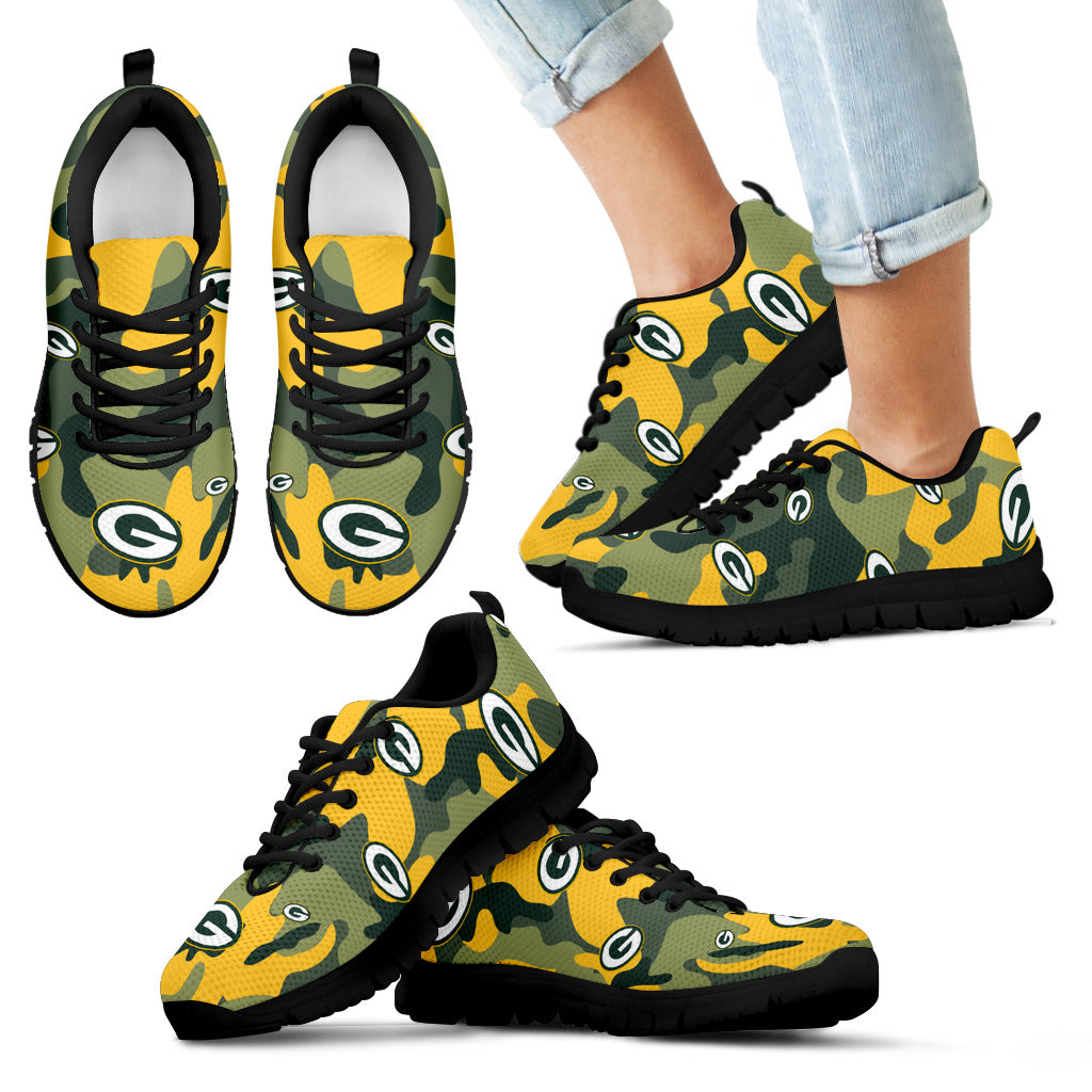 Green Bay Packers Cotton Camouflage Fabric Military Solider Style Sneakers