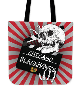 Clapper Film Skull Chicago Blackhawks Tote Bags