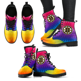 Multicolor Zig Zag Lovely Background Nice Logo Boston Bruins Boots