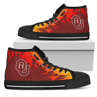 Fire Burning Fierce Strong Logo Oklahoma Sooners High Top Shoes