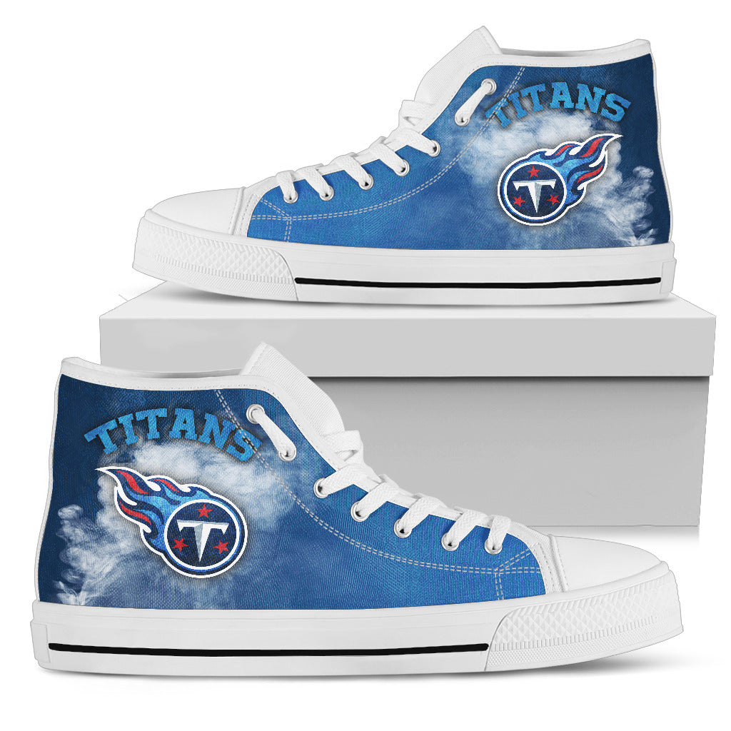 White Smoke Vintage Tennessee Titans High Top Shoes