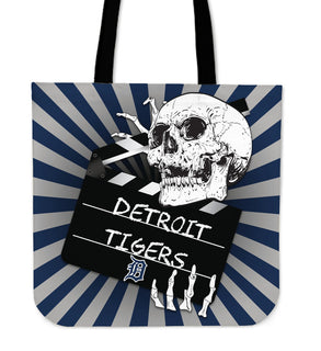 Clapper Film Skull Detroit Tigers Tote Bags