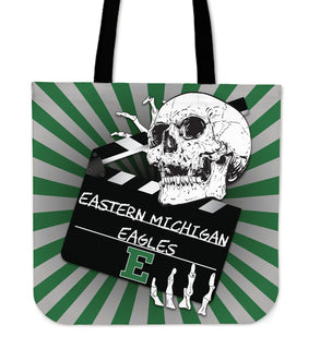 Clapper Film Skull Eastern Michigan Eagles Tote Bags