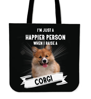 Corgi - I'm Just A Happier Person Tote Bags
