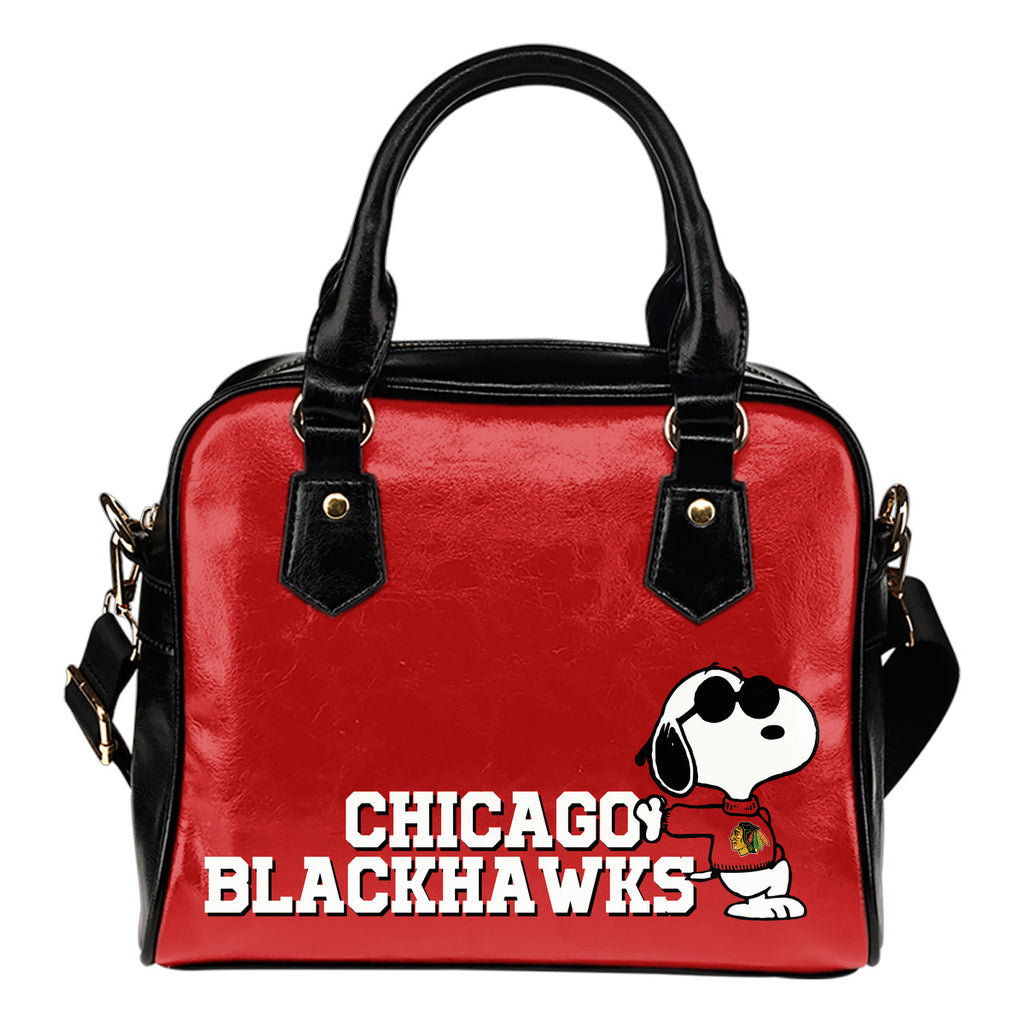 Chicago Blackhawks Cool Sunglasses Snoopy Shoulder Handbags Women Purse