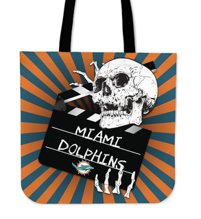 Clapper Film Skull Miami Dolphins Tote Bags