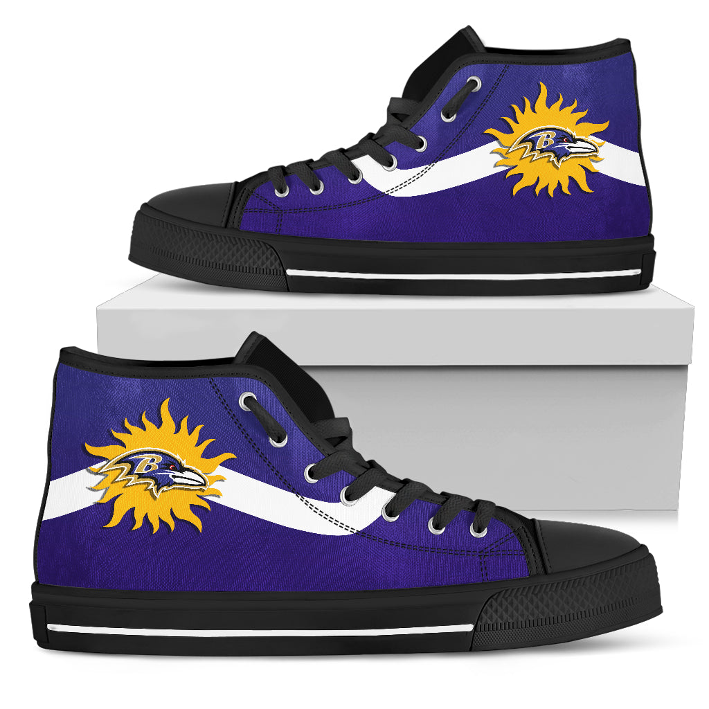 Simple Van Sun Flame Baltimore Ravens High Top Shoes