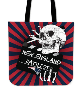 Clapper Film Skull New England Patriots Tote Bags