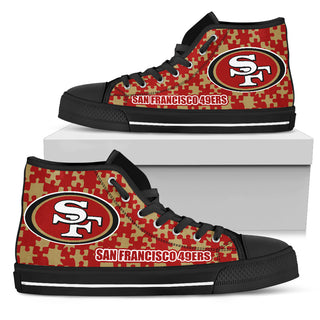 Puzzle Logo With San Francisco 49ers High Top Shoes