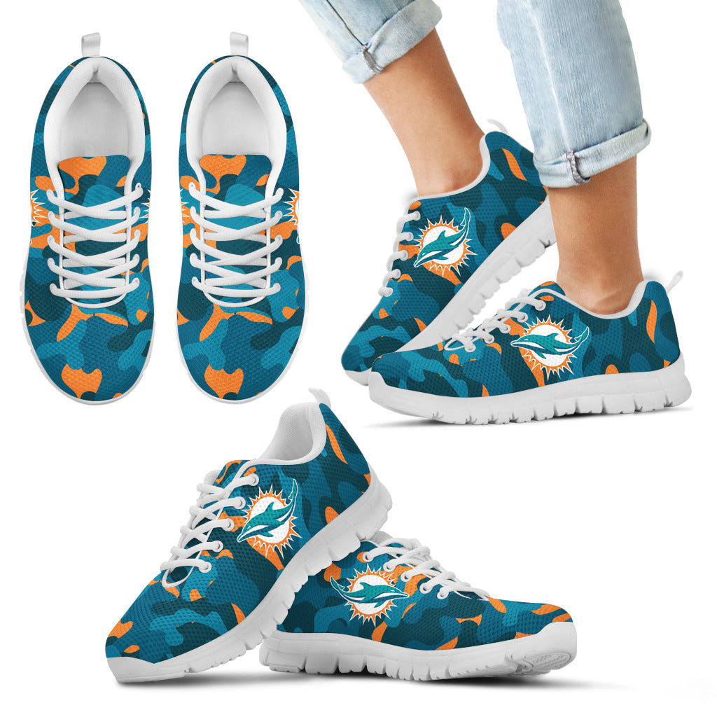 Military Background Energetic Miami Dolphins Sneakers – Best Funny Store