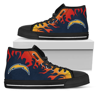 Fire Burning Fierce Strong Logo Los Angeles Chargers High Top Shoes