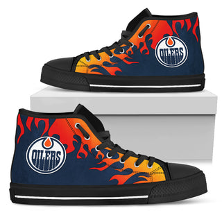 Fire Burning Fierce Strong Logo Edmonton Oilers High Top Shoes