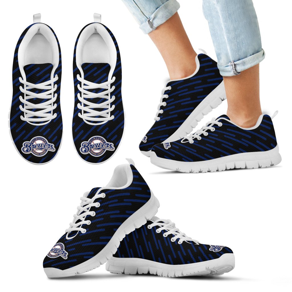Marvelous Striped Stunning Logo Milwaukee Brewers Sneakers