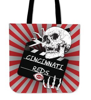 Clapper Film Skull Cincinnati Reds Tote Bags