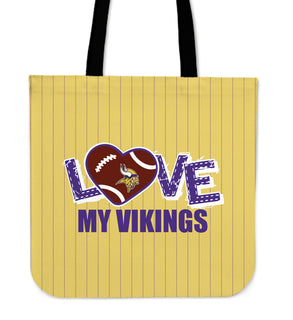 Love My Minnesota Vikings Vertical Stripes Pattern Tote Bags