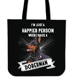 Doberman - I'm Just A Happier Person Tote Bags