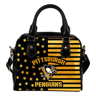 Twinkle Star With Line Pittsburgh Penguins Shoulder Handbags
