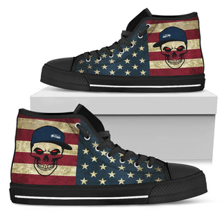 Skull Flag Vintage Style Seattle Seahawks High Top Shoes
