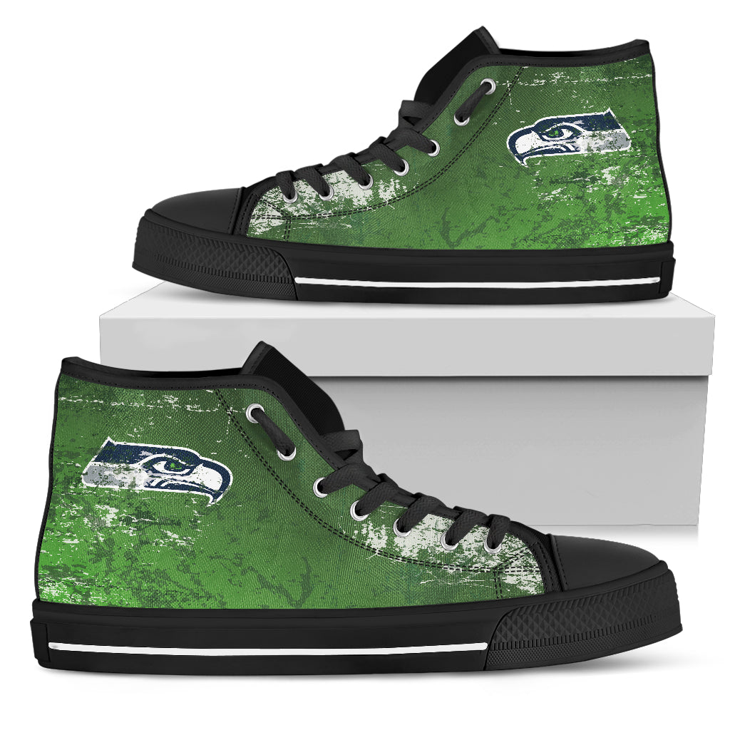 Grunge Vintage Logo Seattle Seahawks High Top Shoes