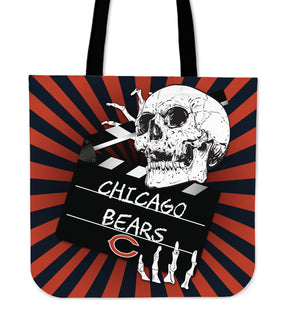 Clapper Film Skull Chicago Bears Tote Bags