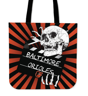 Clapper Film Skull Baltimore Orioles Tote Bags