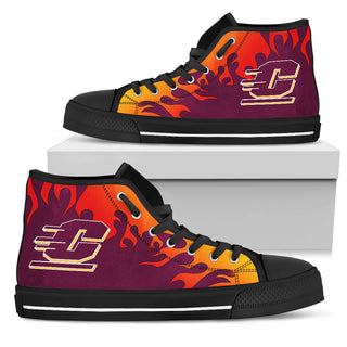Fire Burning Fierce Strong Logo Central Michigan Chippewas High Top Shoes